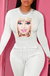 Pbong - White Sweet Party Print Patchwork O Neck Tops