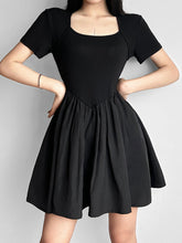 Black Square Neck Short Sleeve Dress