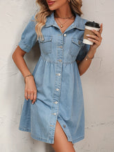 Blue Short Sleeves Denim Dress