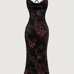 Elegant Sleeveless Bodycon Floral Print Spaghetti Suspender Dress - Cami Dress for Spring & Summer - Women's Clothing