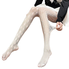 Women's Sexy Mesh Sheer Dark Patchwork Hollow Diamond Grid Star Slim Fit Pantyhose