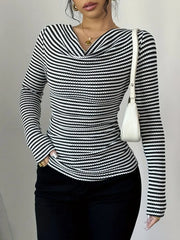 Striped Cowl Neck Long Sleeve T-Shirt