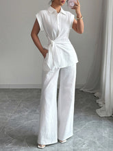 Collared Neck Cap Sleeve Top and Pants Set