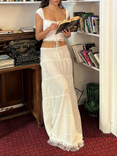 Women's Long Skirts with Lace Hem, Tie-Up Low Waist Skirts, Fashionable Casual Skirts for Spring and Summer