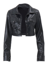 Chic Women's Faux Leather Jacket - Solid Color, Button-Up, Long Sleeve, Casual Style with Flap Pockets | Non-Sheer, Spring/Fall Fashion Outerwear
