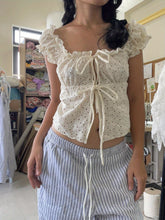 Chic Women's Tie-Front Crop Top with Frill Trim - Square Neck, Short Sleeve, Breathable Polyester - Perfect for Spring/Summer