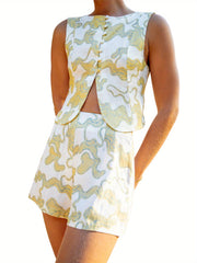 Womens Button Down Vest Solid Boat Neck Sleeveless Tie-Up Back Crop Tank Tops Summer Streetwear