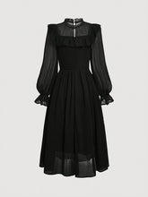 Long Sleeve Solid Dress Long Sleeve Solid Color Dress, Elegant Square Neck A-line Midi Dress for Fall & Winter, Women's Clothing
