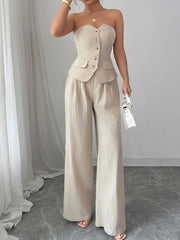 Button Down Tube Top and Pants Set