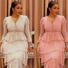 MD African Print Dresses For Women Polk Dot Evening Party Dress Ladies Tutu Fashion Kaftan Djellaba Femme European Clothing