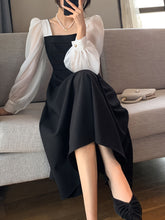 Chic Long Sleeve A-Line Dress Elegant Black Organza A-Line Dress for Women - Chic Long Sleeve with French-Inspired Square Neckline, Vintage Mesh Detail, Perfect for Spring & Autumn Events