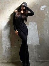 Gothic Dark Slash Neck Hooded Dress