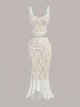 Dreamy Two-piece White Lace Women's Suit - Vest and Fish Tail Skirt