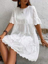 Pure Color Embroidered Dress - Hollowed-Out Lining, Elegant, Unique for Special Occasions