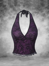 Sexy Halter Gothic Lace Floral Contrast Top - Women'S Blouse - Perfect for Spring, Summer, and Autumn Back-To-School Season