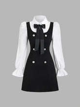 Chic 2 In 1 Double-breasted A-line Dress - Long Flounce Sleeve For Spring & Fall - Women's Clothing