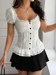 Eyelet Lace Short Sleeve Blouse