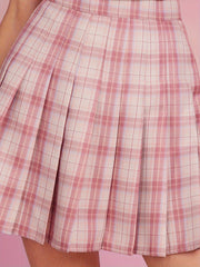 Y2K-Inspired Women's Plaid Pleated Skirt - High Waist, Non-Stretch Polyester, Perfect for All Seasons, Plus Size Skirt