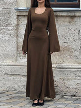 Elegant Frill Flare Sleeve Knit Maxi Dress