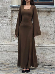 Elegant Frill Flare Sleeve Knit Maxi Dress