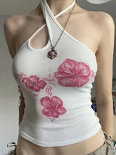 1pc Y2K Fashion Halter Tank 1pc Y2K Style Women'S Fashion Halter Neck Tank Top, Floral Print, Polyester Knit Fabric, Regular Length, No Padding - All Seasons Casual Wear