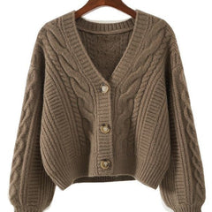 Women'S Sweater Cardigan Vintage Solid Cable Knit V Neck Long Sleeve Button Down Coat for Fall Winter