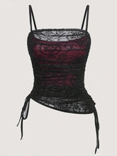 Elegant Floral Lace & Velvet Off-Shoulder Cami Top for Women with Side Drawstring Detail - Machine Washable, Perfect for Spring/Summer/Fall