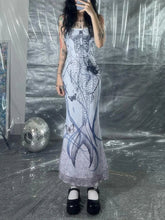 Gothic Strap Butterfly Printed Long Dress