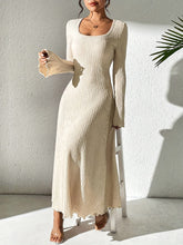 Autumn/Winter Fashion Women's A-Line Ribbed Knit Dress, V-Neck, Ruffled Hem, Solid Color, Polyester, Adult Size, 99080719