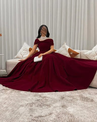 Velvet Evening Gown 2025 Off Shoulder Prom Dress Pleated Pearl High Neck Mesh Panel Long Formal Party Dress Customized