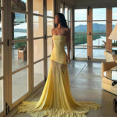 Customized Elegant Strapless Yellow Elegant Evening Gown 2025 Chiffon Mermaid Long Prom Dress Formal Party Gown