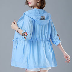 New Women's Jacket Summer Thin Coat Hooded Sun protection Windbreaker Female Casual Long Coats Outerwear Plus Size 4XL