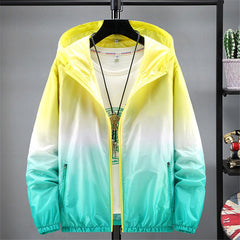 Jacket Women Ultra Thin Sunscreen Coat Spring Summer New Fashion Gradient Orange Blue Pink Plus Size Loose Hooded Tops N852