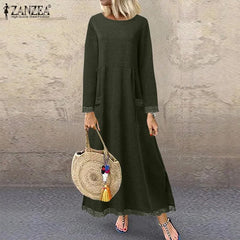 Fashion Women's Autumn Sundress Lace Patchwork Sweatshirts Dress Female Hoodies Maxi Vestidos Pullover