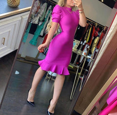 High Quality Black Purple Short Sleeve Ruffles Rayon Bandage Dress Elegant Club Party Dress Vestidos Pbong mid size graduation outfit romantic style teen swag clean girl ideas 90s latina aesthetic
