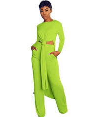 New Arrival Fashion Design two pieces Sexy Women Set Solid O-neck Long Top And Long Pants Summer Outfits