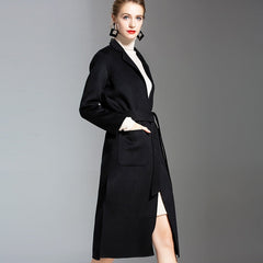 European and American water wave cashmere coat women's medium and long winter wool coat double-sided women's cloth coat