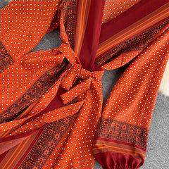 Spring Autumn Women Printed Long Dress Vintage Puff Long Sleeve High Waist A-Line Vestidos Female New Fashion Beach Robe