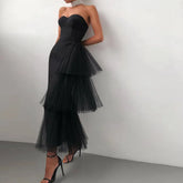 New Bandage Dress Sexy Bodycon Women Mesh Strapless Party Club Evening Elegant Black White Clothes