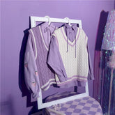 purple retro vest japanese sweet women Knitted jacket for korean style oversized clothes sleeveless tops young jackets
