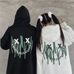 Street ladies pullover smiley print hoodie oversized Harajuku style hooded plus size winter couple sweatshirt ladies