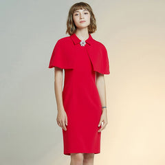 women's new style dress solid Cape slim dress short sleeve red Dress female sheath dresses