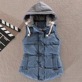 winter women solid thick vest hooded casual female warm outwear cotton padded office ladies single breasted chaleco mujer