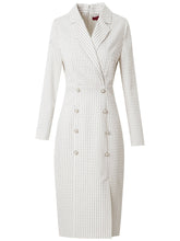 Women's autumn new high waist slim suit collar professional medium length stripe dress