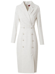 Women's autumn new high waist slim suit collar professional medium length stripe dress