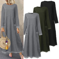 Fashion Women's Autumn Sundress Lace Patchwork Sweatshirts Dress Female Hoodies Maxi Vestidos Pullover
