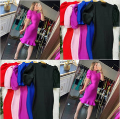 High Quality Black Purple Short Sleeve Ruffles Rayon Bandage Dress Elegant Club Party Dress Vestidos Pbong mid size graduation outfit romantic style teen swag clean girl ideas 90s latina aesthetic