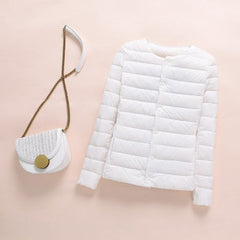 New Winter Women Down Coat Ultralight Collarless Duck Down Jacket Portable Female Padded Parkas O-Neck Puffer Overcoat