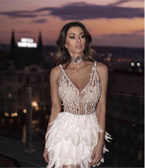 High Quality Pink White Feathers Rayon Bandage Dress Elegant Night Club Party Dress Vestidos