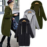 Once Autumn Casual Women Long Hoodies Sweatshirt Coat Zip Up Outerwears Hooded Jacket Winter Pockets Plus Size Outwear Tops